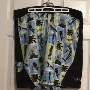 EUC Mojo Sportswear Fish Print Board Shorts, Size 38.